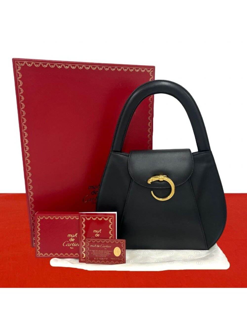 Cartier Vintage Panthere Leather Handbag Black